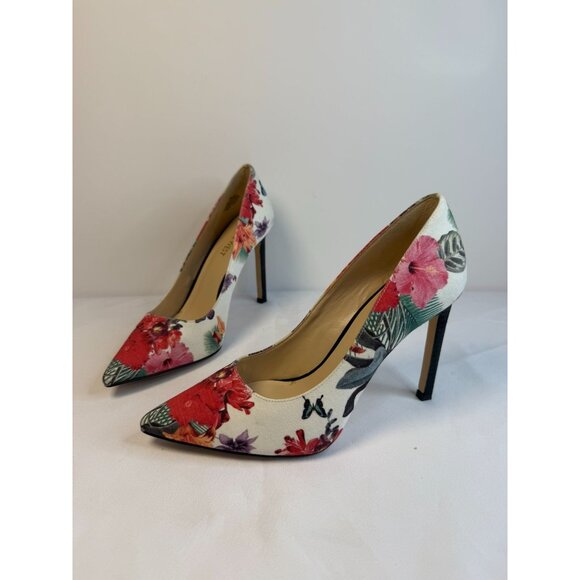 Nine West Tatiana Women's Size 7M Multicolor Floral Pointy Toe Black Heel Dress - Picture 1 of 14